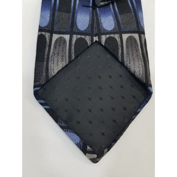 Mosaic Mens Necktie Handmade Silk Tie Blue Gray Geometric Cathedral Window - Picture 6 of 8